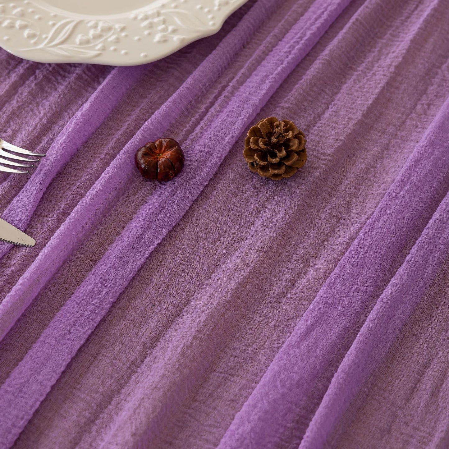 Keketoarrange 6pcs Spring Table Runner Lavender Gauze Rustic Boho Lilac Cheesecloth Grape Table Runner 120 Inch 10 FT for Wedding Baby Bridal Shower Birthday Party Long Sheer Home Decorations