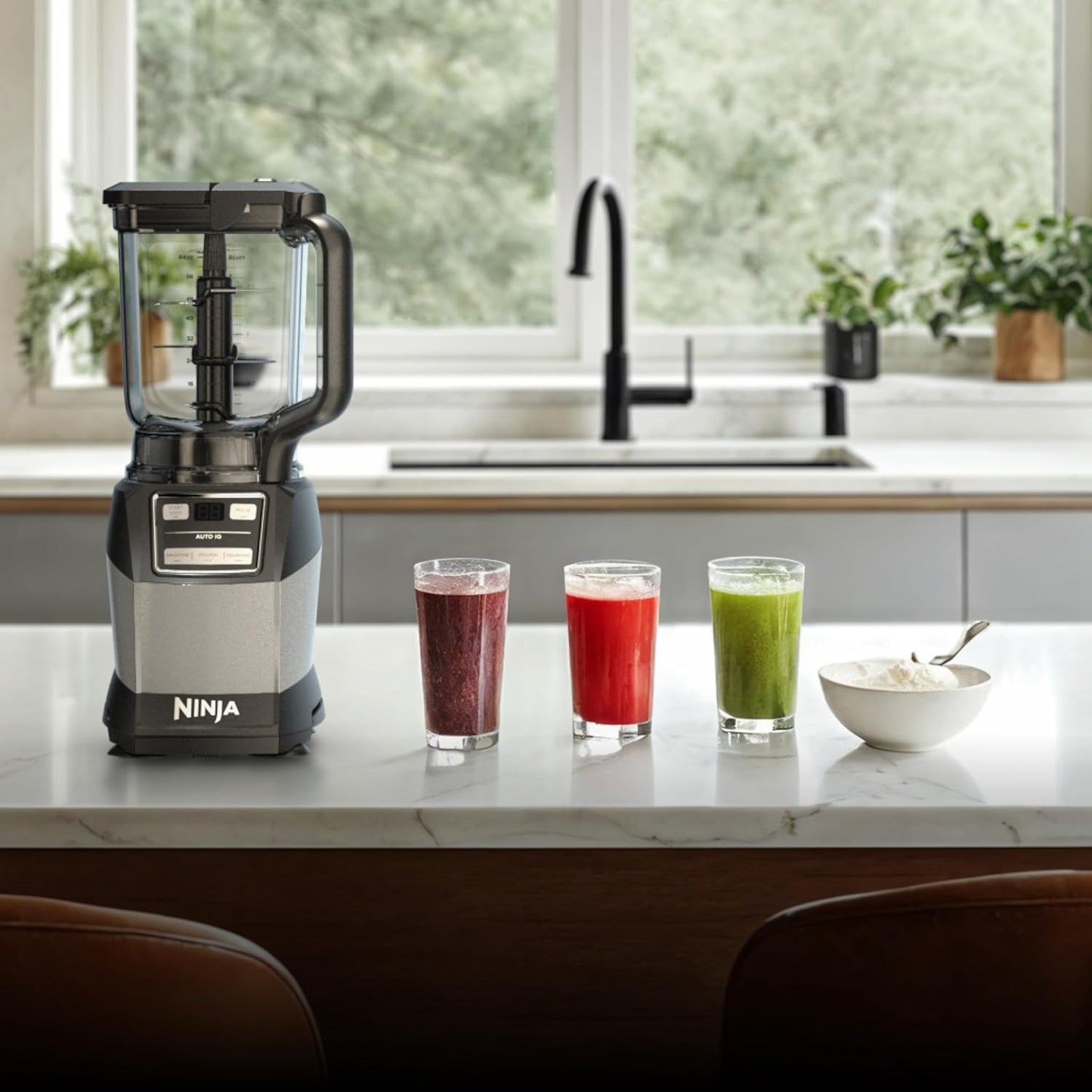 Ninja Blender - Compact Kitchen System with 1200W Power | 3 Functions for Smoothies, Dough & Frozen Drinks | 72-oz. Pitcher, 40-oz. Bowl & 18-oz. Cup in Grey