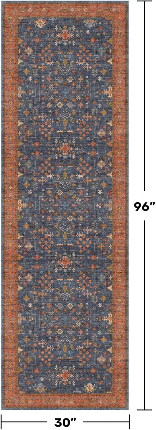 Skiennix Washable 8 Ft Long Runner Rug - Navy Blue Non-Slip, Pet Friendly & Stain Resistant (2'6"x8')