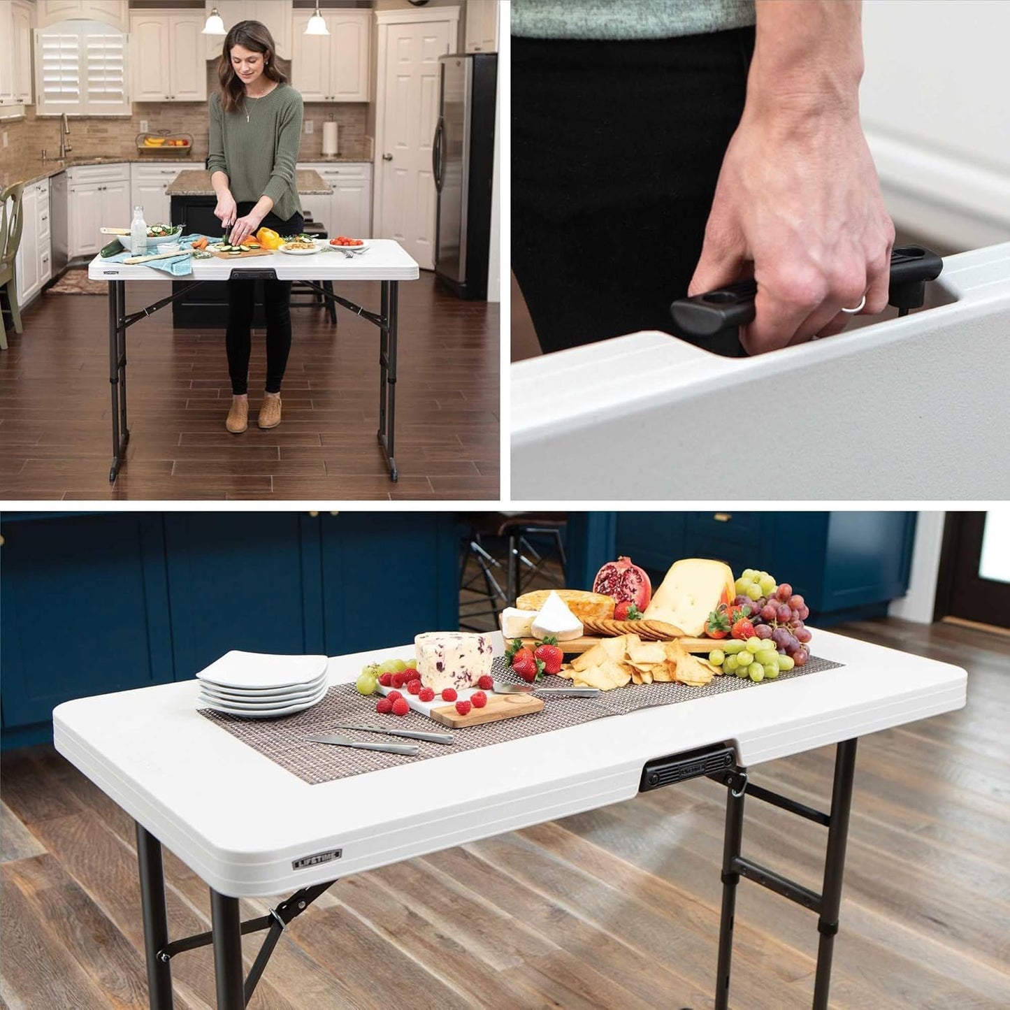 LIFETIME 80387 Adjustable Folding Table - 4-Foot Commercial Design in Almond Color