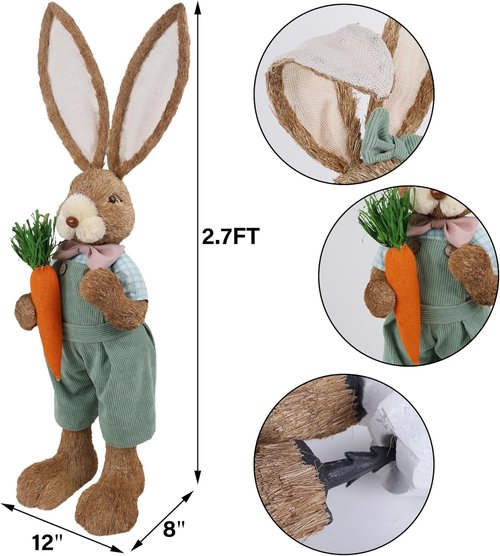 DR.DUDU Easter Bunny Decor - 2.7 FT Tall Bunny Statue with Carrot | Outdoor Porch Decoration for Spring