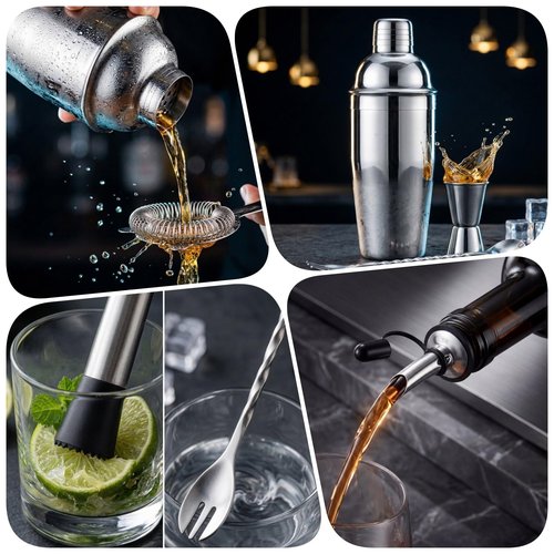 Cocktail Shaker Set Bartender Kit,Professional Bar Set, Martini Shaker, Jigger, Strainer, Mixer Spoon, Muddler, Liquor Pourers Ideal Bar Accessories for Home, Gift for Christmas, Birthday, Beginners