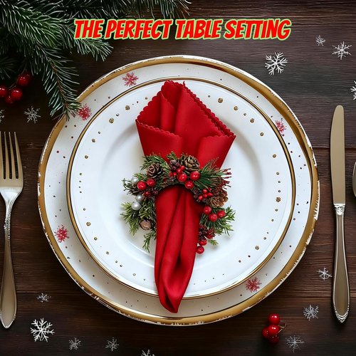 GN11848-6 Candle Rings Set of 6 | Christmas Wreaths with Red Berries & Pinecones for Festive Decor
