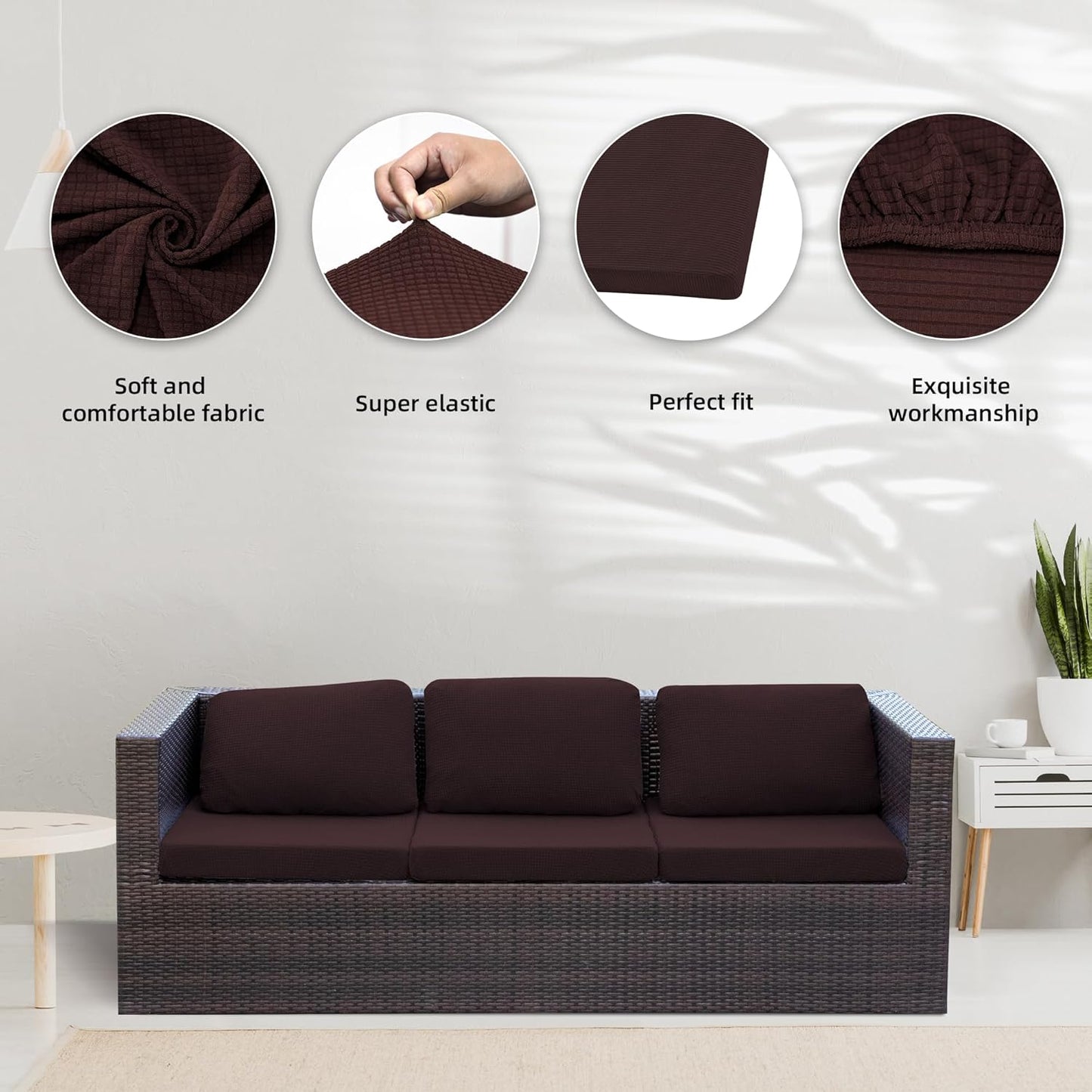 Skiennix 8-Piece Stretch Patio Cushion Covers - Washable Outdoor Sofa Slipcovers in Coffee