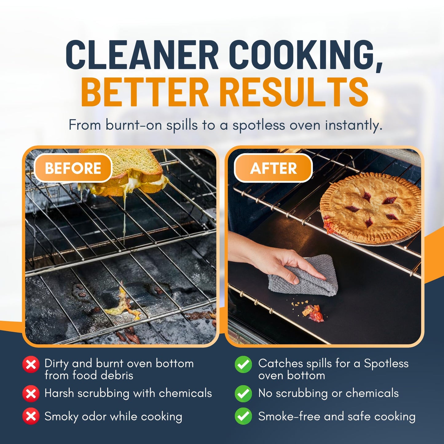 Oven Liners for Bottom of Oven - 4 Pack Large Heavy Duty Mats, 17”x25” Non-Stick Reusable Liner for Electric, Gas, Toasters, Grills - BPA & PFOA Free Kitchen Accessory to Keep It Clean (Black)