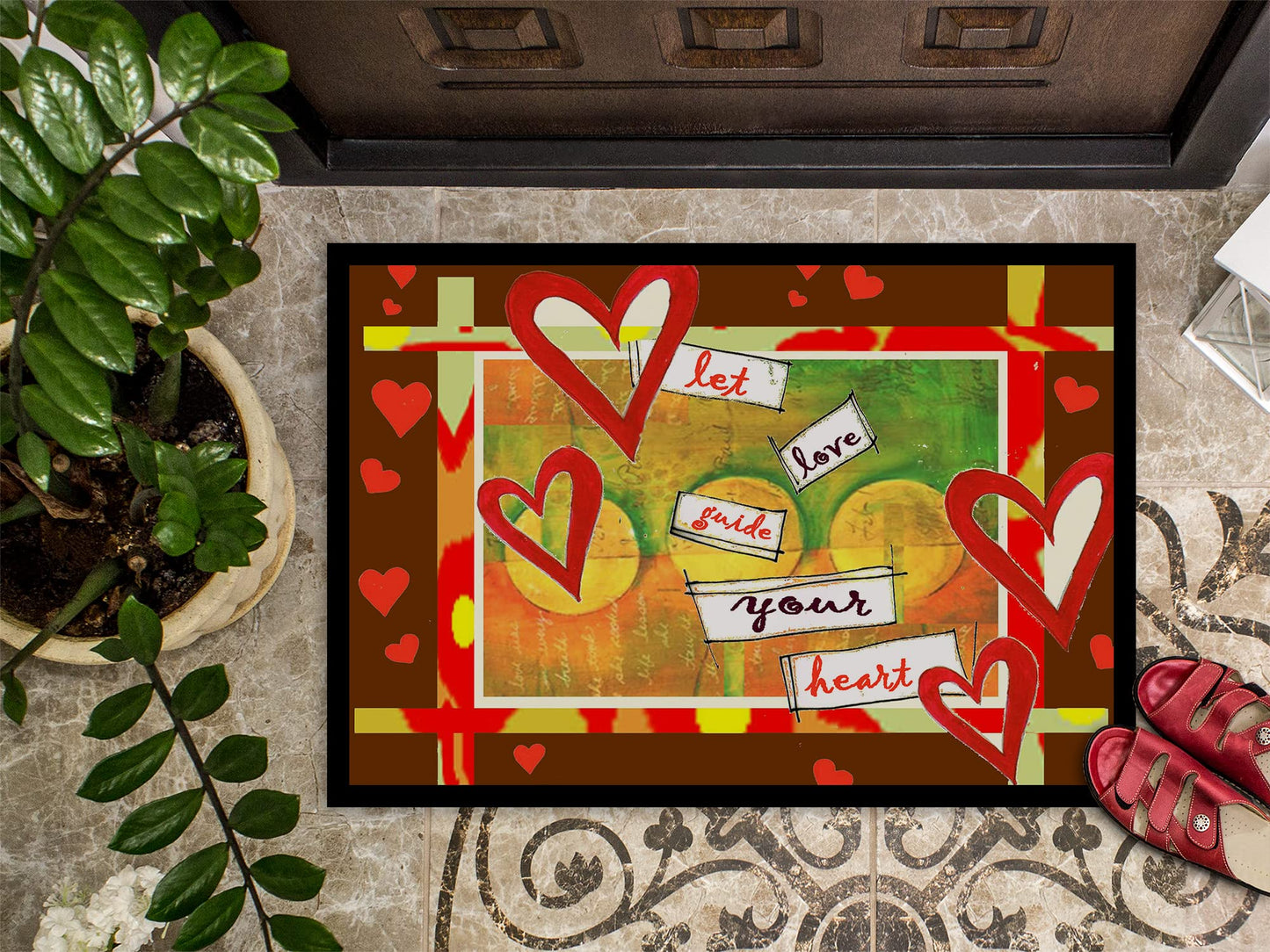 Caroline's Treasures PJC1113MAT Let Love Guide Your Heart Valentine's Day Doormat 18x27 Front Door Mat Indoor Outdoor Rugs for Entryway, Non Slip Washable Low Pile, 18H X 27W
