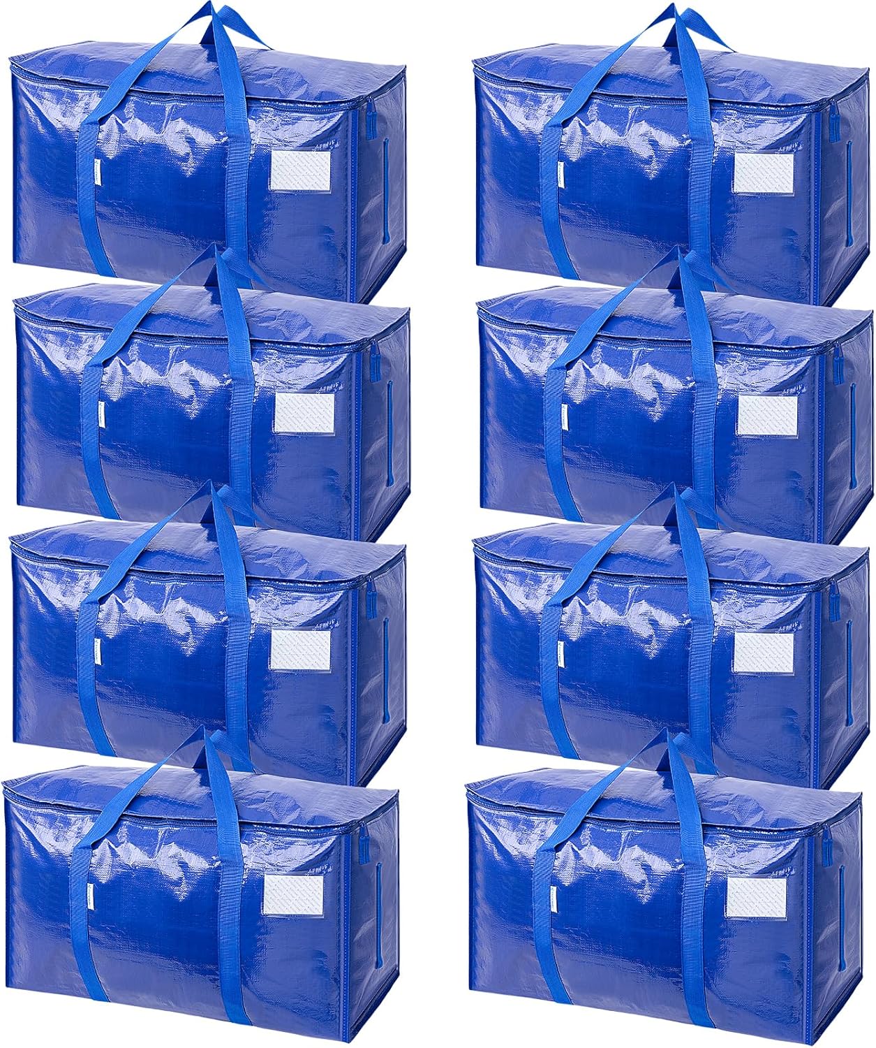 TICONN Extra Large Moving Bags - Heavy Duty Storage with Zippers & Handles | 8 Pack, Blue