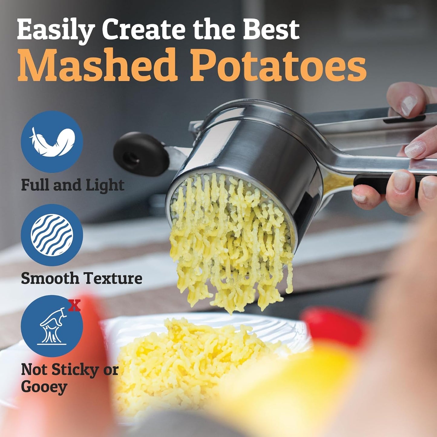 PriorityChef 15oz Potato Ricer - Heavy Duty Stainless Steel Kitchen Tool with 3 Discs for Perfect Mashed Potatoes | Black