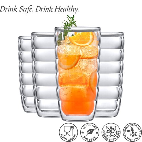 Amazing Abby - Arctic - 24-Ounce Insulated Plastic Tumblers (Set of 4), Double-Wall Plastic Drinking Glasses, All-Clear High-Balls, Reusable Cups, BPA-Free, Shatter-Proof, Dishwasher-Safe