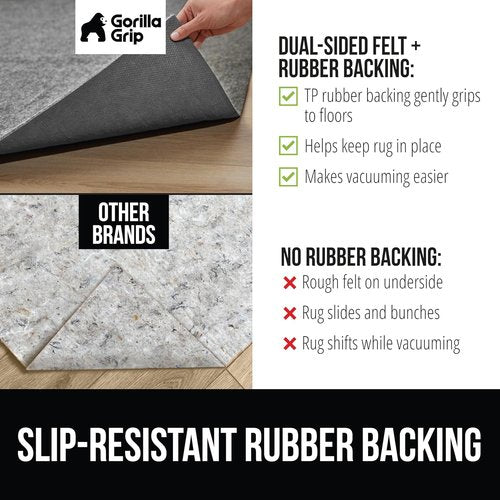 Gorilla Grip Rug Pad - Slip Resistant Felt with Rubber Backing - 1/8 Inch Thick, 8x10 FT for Hardwood Floors
