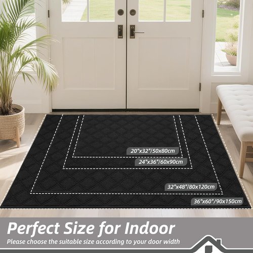 BEQHAUSE Dirt Trapper Door Mat - Non-Slip, Washable, Absorbent Entrance Mat | 20" x 32", Black