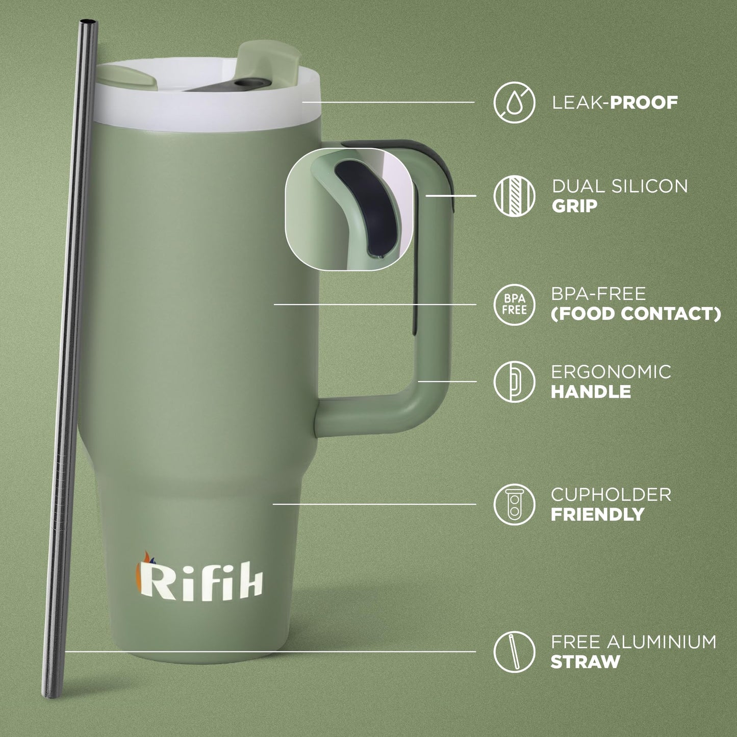 RIFIH 40 oz tumbler with handle and flip straw, Tumbler with Handle, Travel Mugs, Stainless Steel Cup, Insulated Water Bottle, Insulated Travel Coffee Mugs, Cup with Straw, (Casbah Night, 40 OZ)