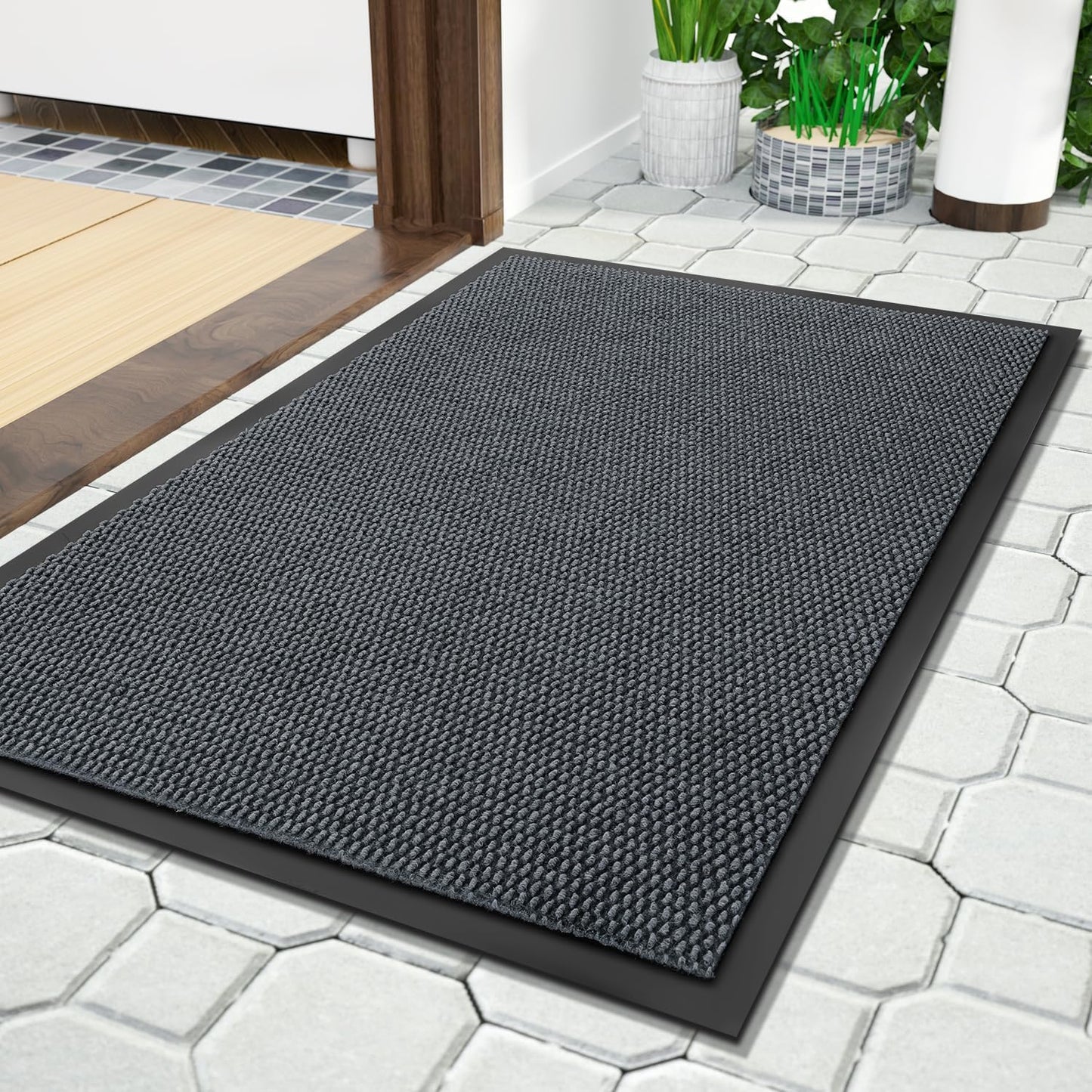 Yimobra Waterproof Front Door Mat - All-Weather Non-Slip Doormat | Easy Clean, Low Profile, 29.5x17, Grey