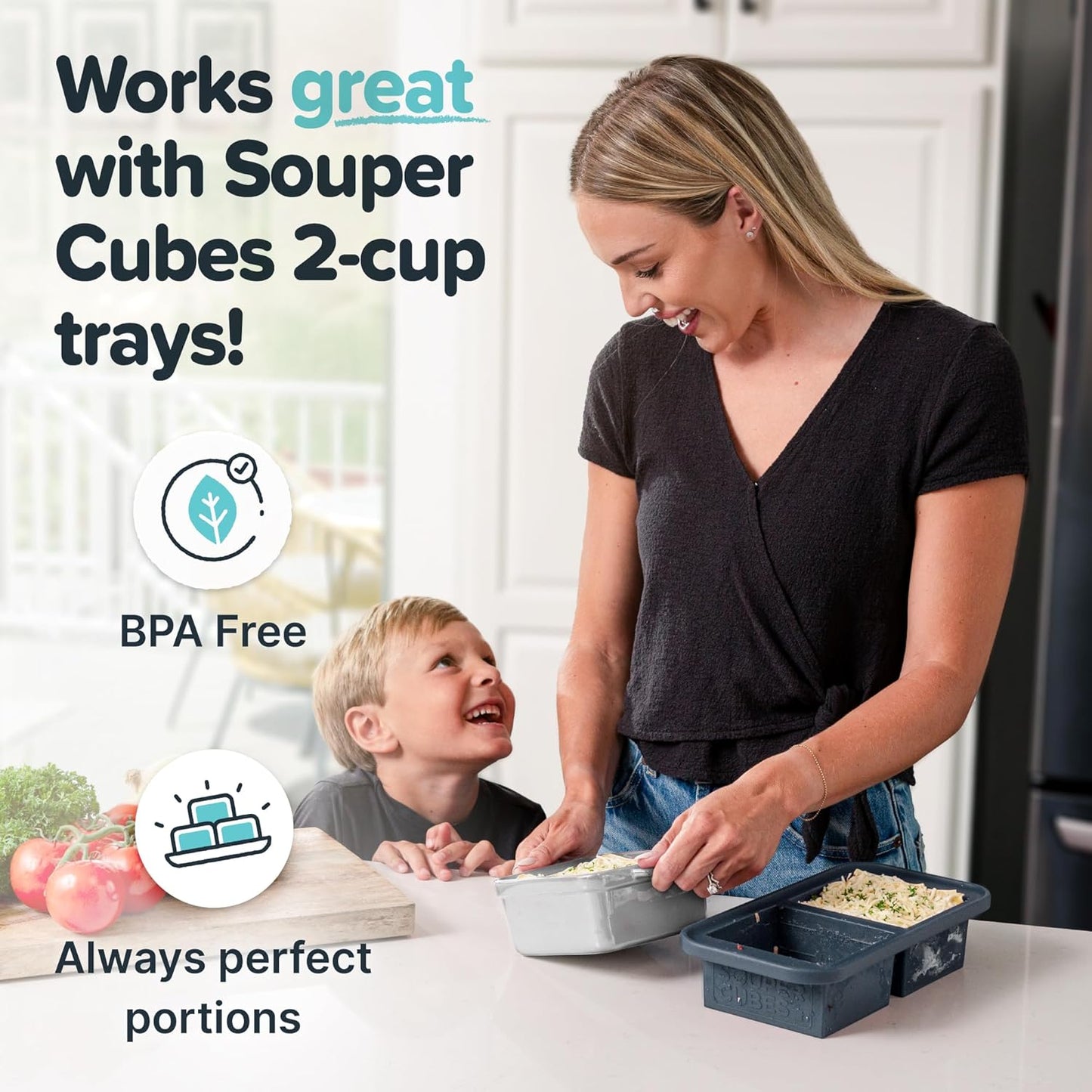 Souper Cubes Stoneware | Premium 5" x 5" Mini Baking Dishes with Silicone Covers - Set of 2, White