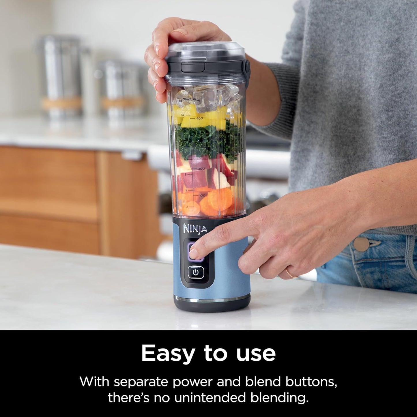 Ninja Blast Portable Blender - Cordless 18oz Personal Blender for Shakes & Smoothies | BPA-Free, Leakproof, USB-C Rechargeable, Metallic Blue
