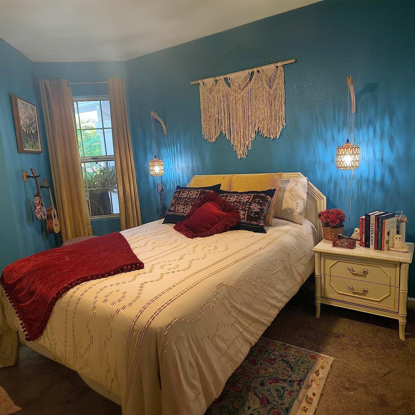 Frideko Plug in Wall Sconces Set of Two Hand Woven Lamp with Cord Rattan Lights Farmhouse Sconce Mounted Light Boho Lighting for Bedroom Living Room