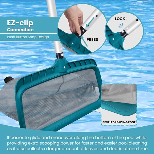 Economy Pool Cleaning Kit - Fine Mesh Rake & Leaf Skimmer with Rotatable Brush Head for Inground & Above Ground Pools