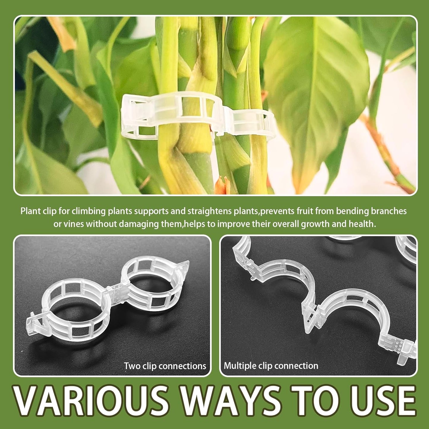 Pynqdfu Plant Support Clips - 400 Pcs Plastic Tomato & Vine Clips for Indoor/Outdoor Gardening (White)