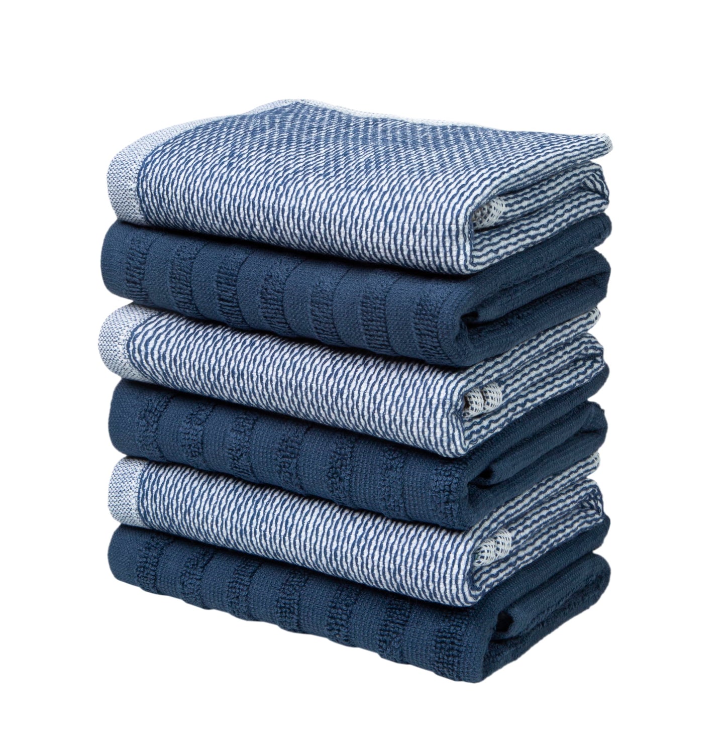 Premium Kitchen Towels (20”x 28”, 6 Pack) | Yarn Dyed Flat Woven Stripe Kitchen Towel Set| 238 GSM | Highly Absorbent with Hanging Loop | Blue