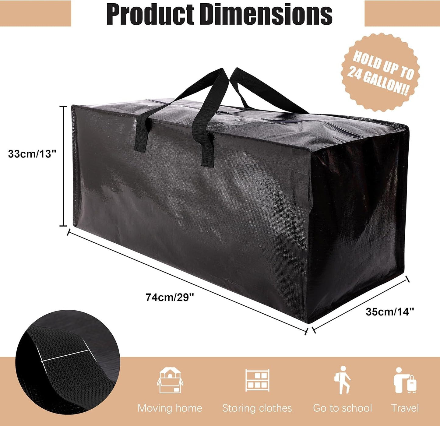 NATURELUX Heavy-Duty Moving Bags - Backpack Straps & Strong Handles - 6 Pack, Black Storage Solution