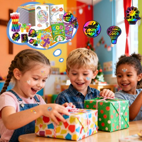 BenLouis Bible Party Favors Christian Inspirational Verses Coloring Set Gift Prizes Bulk for Kids Operation Christmas Child Sunday School Religious Activities Goodie Bag Stuffers（12set Verses）
