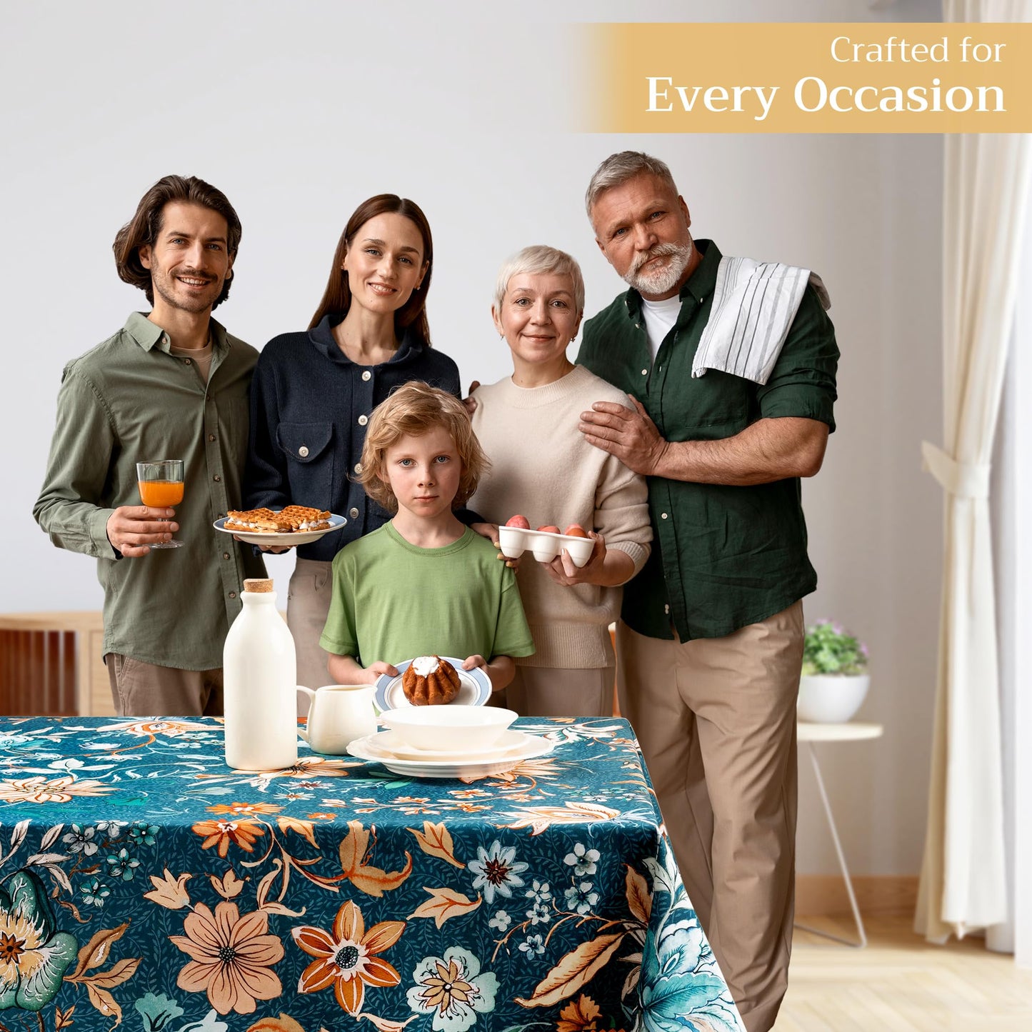 Maison d' Hermine Table Cloth Rectangle Table 100% Cotton 54 x 72 Inches Fall Tablecloth Reusable Everyday Use for Thanksgiving Christmas Decorations Dining Farmhouse Party (Luxury Loft - Dark Teal)