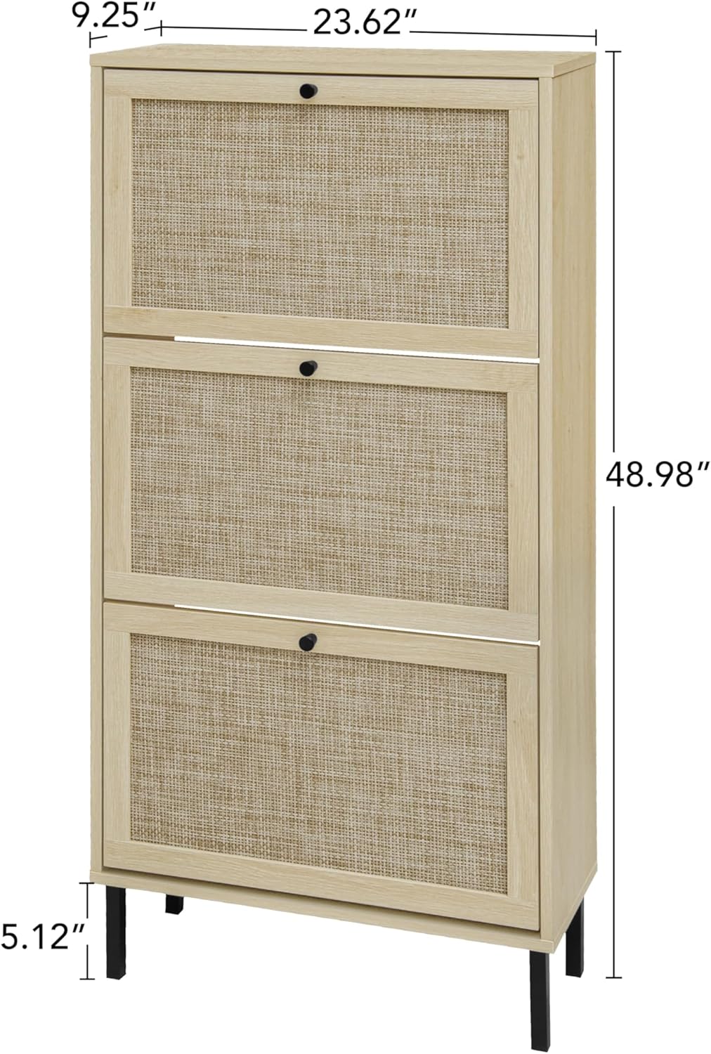 ZeHuoGe Natural Rattan Shoe Storage Rack - Modern 3-Tier Cabinet with 3 Flip Drawers for Heels & Slippers