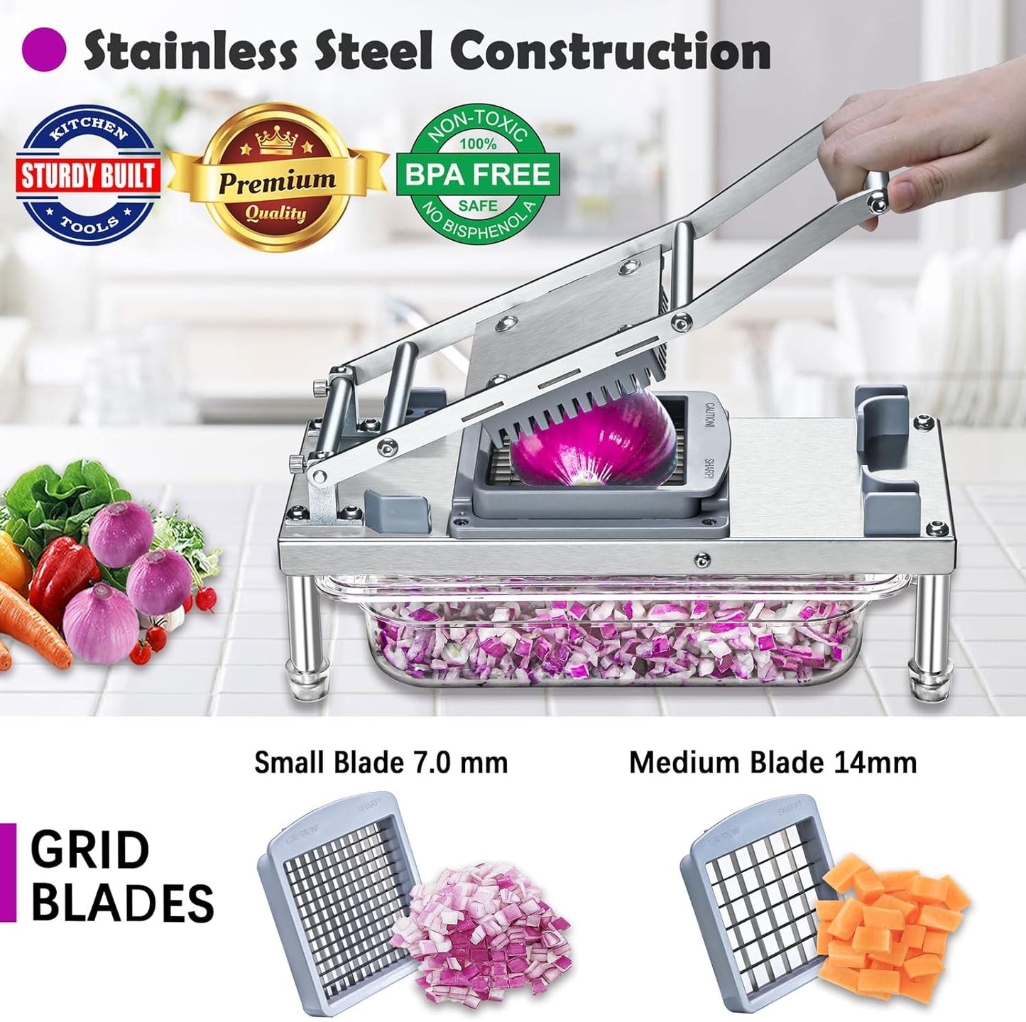 Skiennix Vegetable Chopper - All-in-One 8-Blade Veggie Cutter with Container & Stainless Steel Design