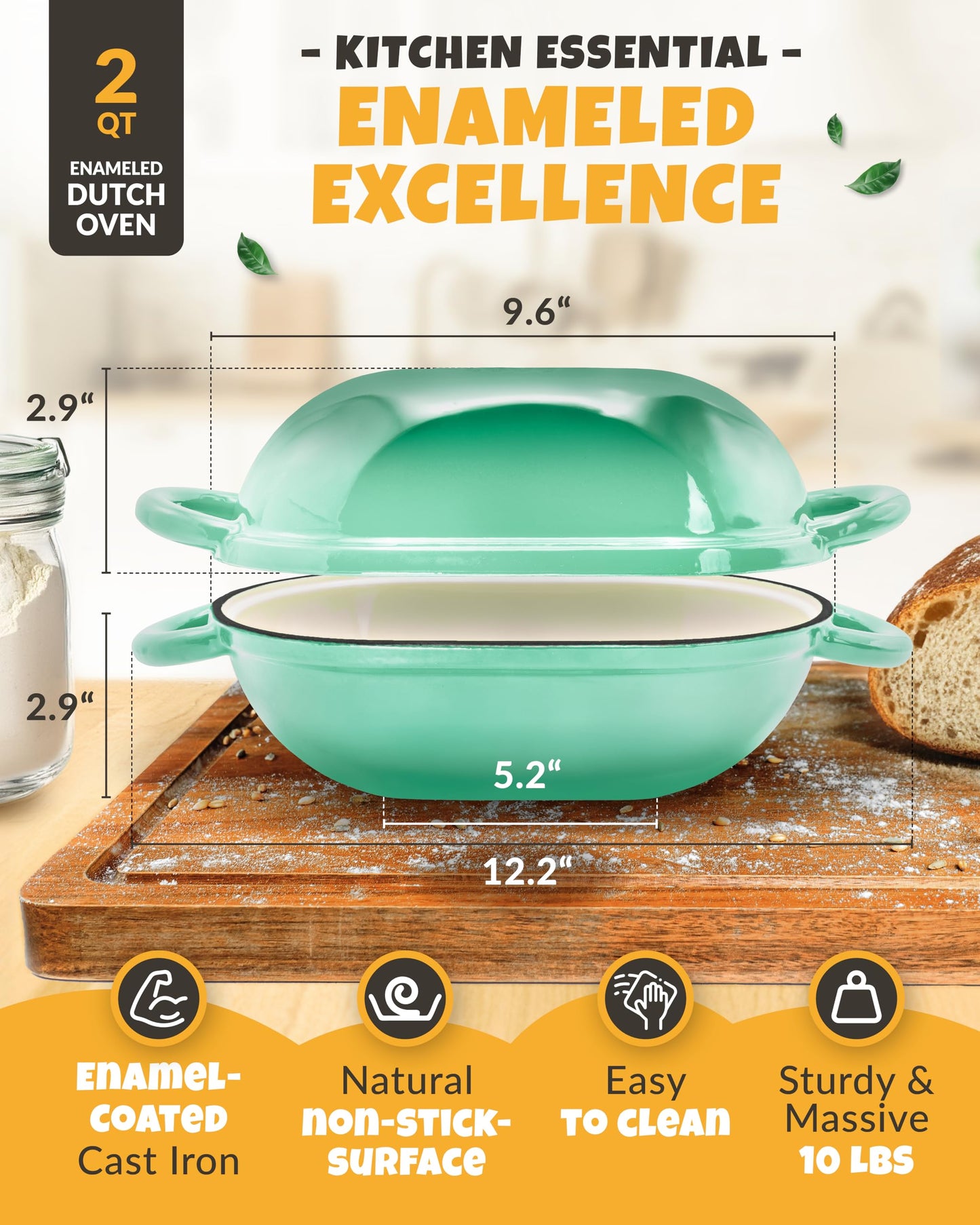 CRUSTLOVE Dutch Oven for Baking - incl. Sourdough Baking Supplies like Banneton Proofing Basket - 6.75QT Enameled Oval Cast Iron Bread Oven with Lid and Scoring Tool Lame