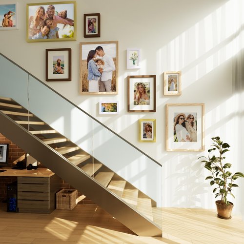 decorUhome 12x16 Picture Frame Set of 10, Display Photos 8.5x11 with Mat or 12x16 Unmatted for Picture Frames Collage Wall Decor, Gold