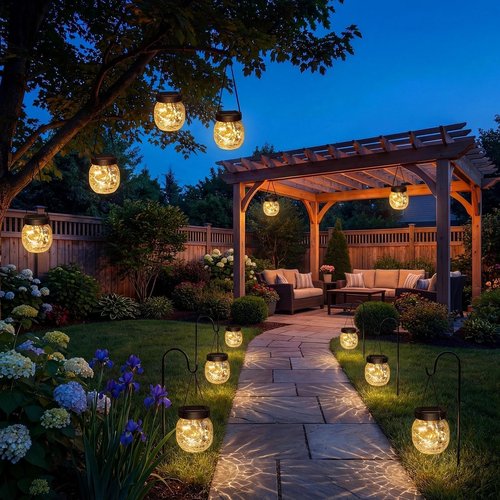 Fairdeer 12 Pack Solar Lanterns Outdoor Waterproof, Crackle Glass Hanging Lights with Warm Glow, Waterproof Outside Lights for Tree Shepherd Hook Fence Patio Yard Decor & Gifts for Women Mom