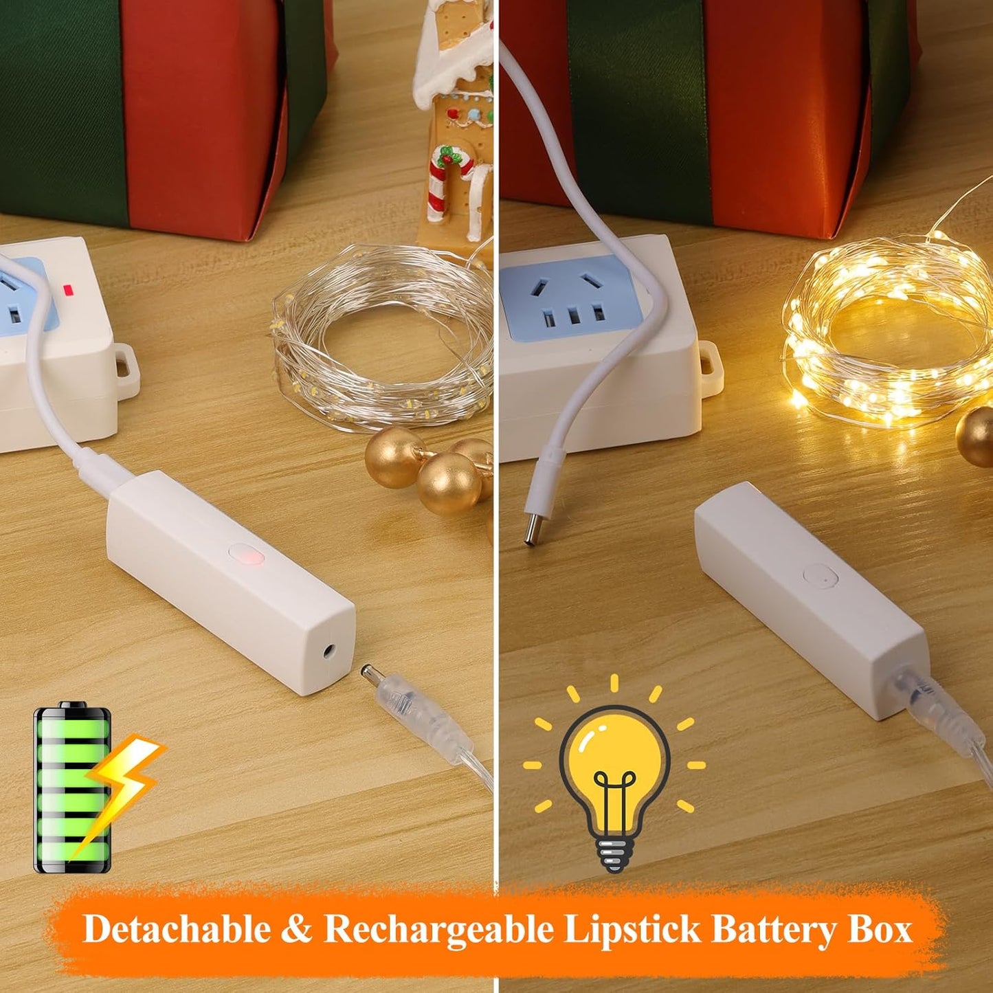 Lakumu LED Fairy Lights - Rechargeable Twinkle String Lights with Timer | 5M/16FT Warm White for Bedroom & Decor