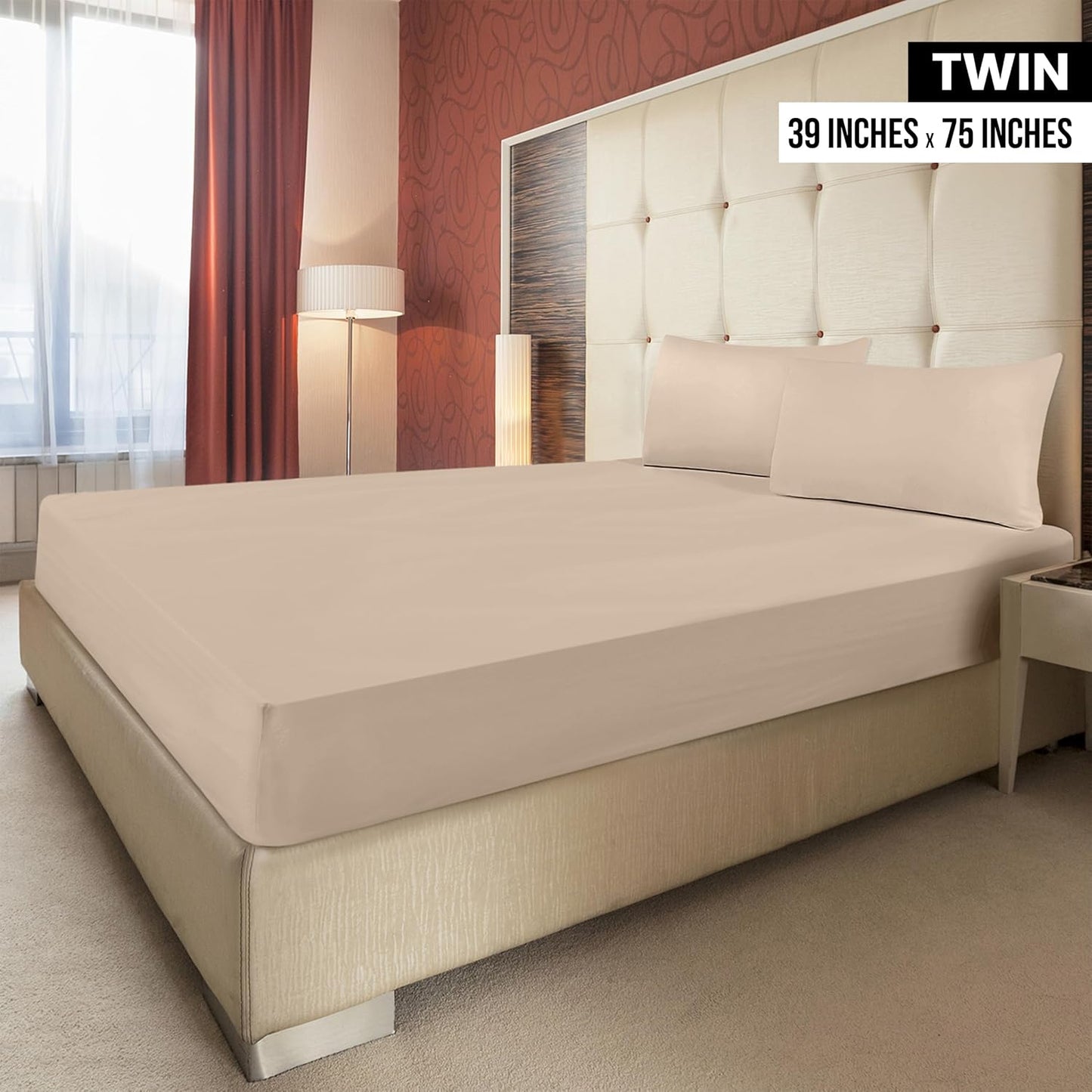Utopia Bedding Twin Fitted Sheets - Soft Brushed Microfiber - Deep Pocket Design - Bulk Pack of 2 (Beige)