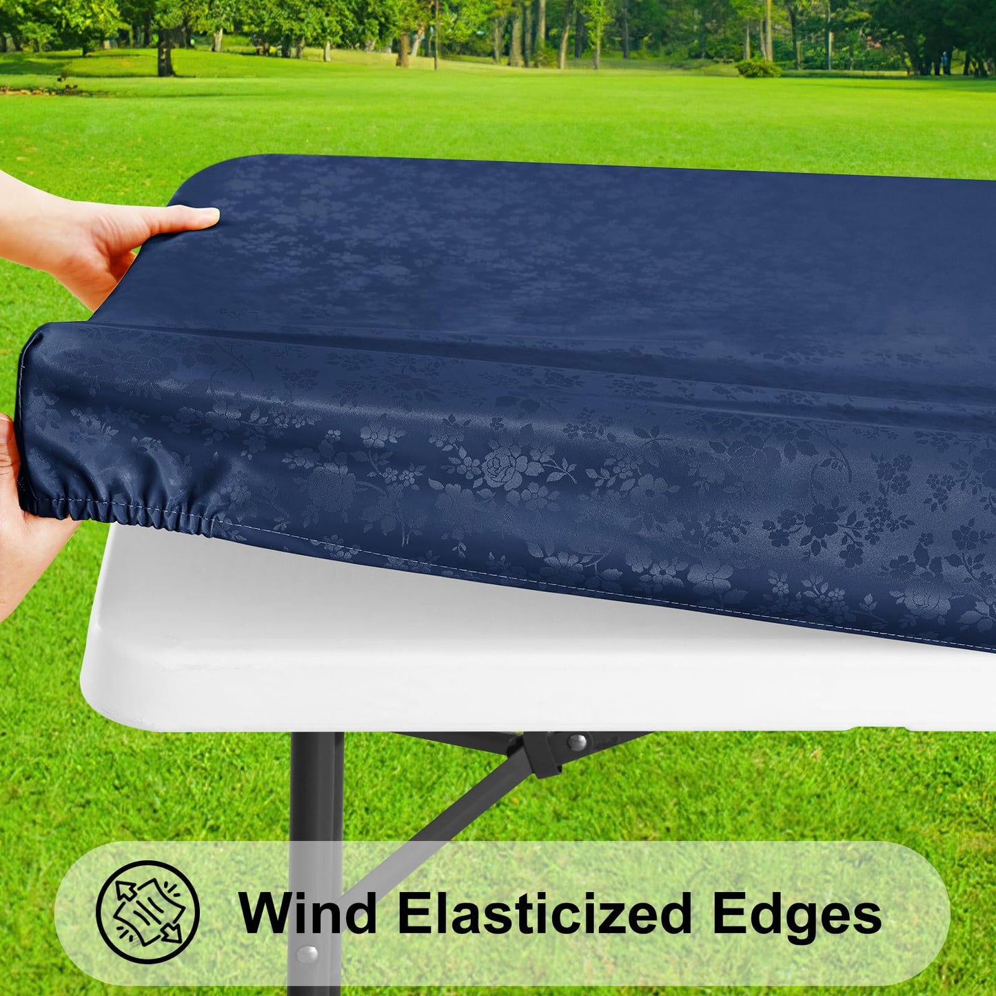 Smiry Rectangle Picnic Table Cloth, Elastic Waterproof Fitted Heavy Duty Vinyl Tablecloths, Wipeable Washable Table Covers for Kitchen, Dining, Camping, Outdoor (Navy,30" X 72")
