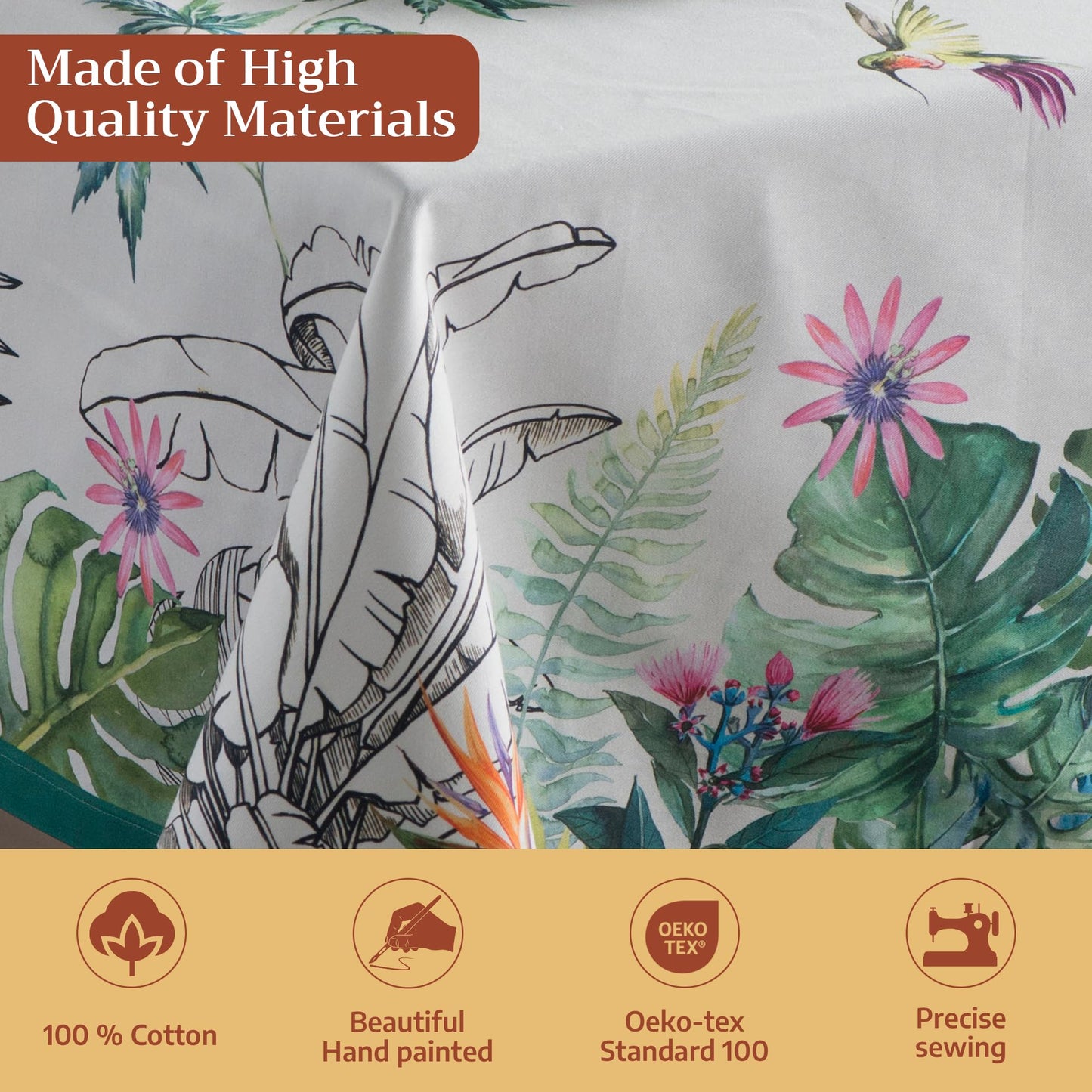 Maison d' Hermine Table Cloth Square Table 100% Cotton 54 x 54 Inches Tablecloth Reusable Decorative for Dining Kitchen Room Farmhouse Home Gifts for Mothers Day Spring Summer - Tropiques