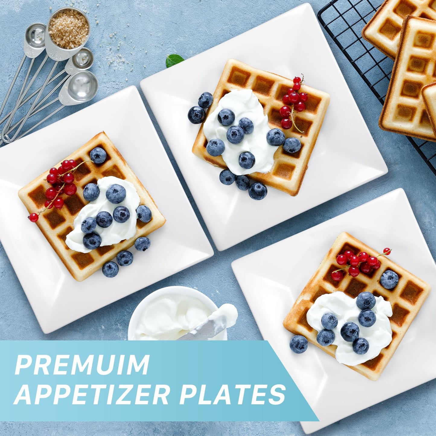 Cabaubl Appetizer Plates Set of 6,8 Inch Porcelain Square Dinner Plates,White Salad Plates,Square Serving Plate for Steak,Pasta,Dessert, Scratch Resistant, Microwave and Dishwasher Safe