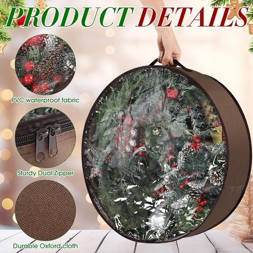 4 Pack Wreath Storage Container - 36 Inch Christmas Wreath Box with Clear Window & Handles | Durable Oxford Cloth