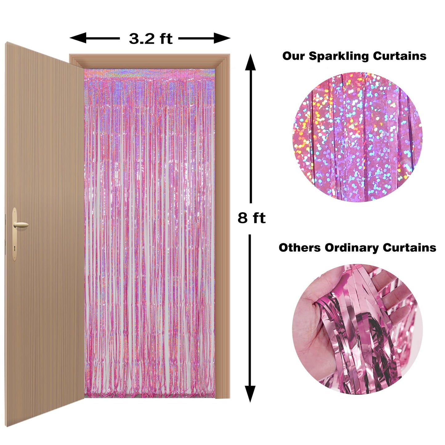 Melsan Pink Foil Fringe Curtain Easter Decorations for Home – 3 Pack 3.2 x 8.2 ft Shiny Tinsel Backdrop for Bachelorette Party, Disco Y2K Decorations, Girls Birthday & Photo Booth Backdrop