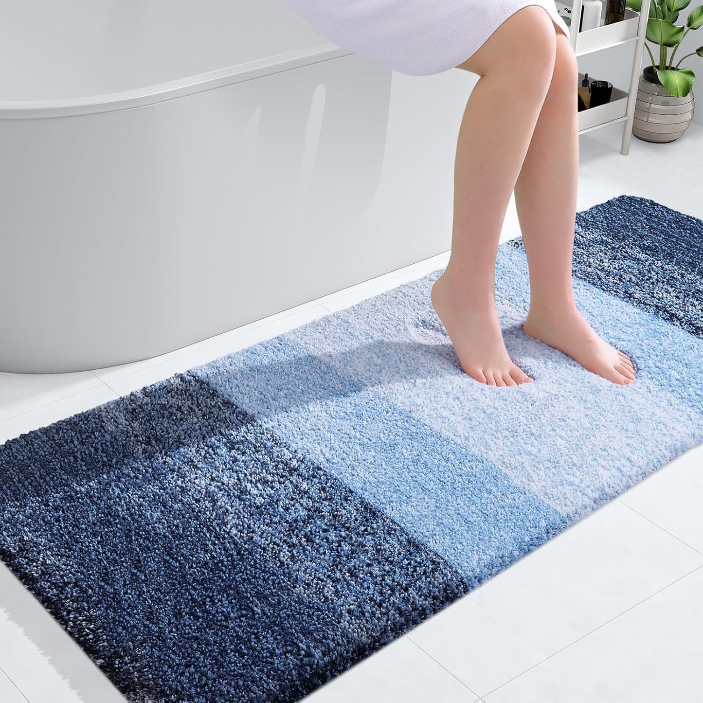 OLANLY Large Bathroom Rugs - Extra Soft Microfiber Mat 54x24 | Quick Dry, Machine Washable, Navy