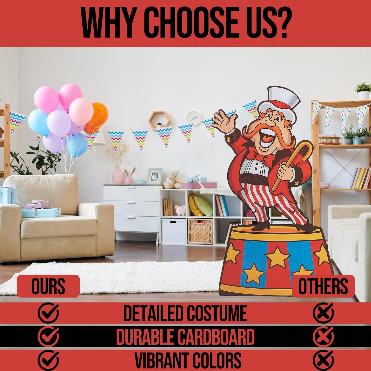 Fun Express Circus Ring Leader Life Size Cardboard Cutout Stand Up - Circus Theme Party Decorations for Birthday & Carnival Events | Premium Standee Decor for VBS & Photo Props
