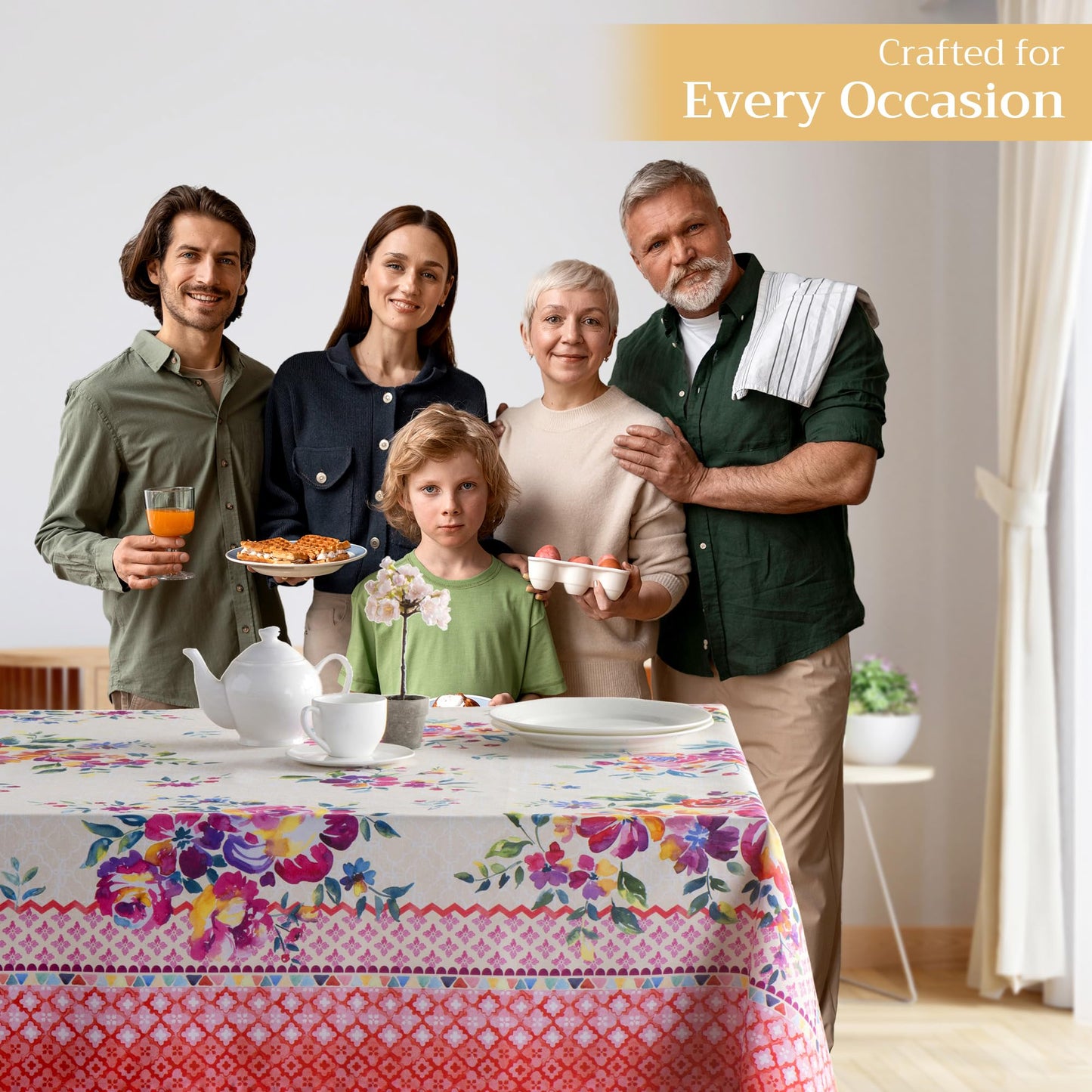 Maison d' Hermine Table Cloth Rectangle Table 100% Cotton 70 x 90 Inches Tablecloth Reusable Decorative for Dining Kitchen Room Farmhouse Home Gifts for Mothers Day Spring Summer - Rose Garden