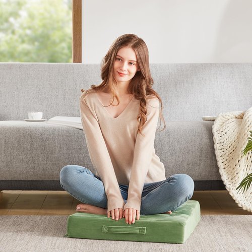 Codi High Density Foam Floor Pillow 2 Sets, Large Meditation Cushions Seating for Adults and Yoga Sitting, Washable Thick Couch Cushion with Soft Tufted Covers - 22 * 22 * 5inch Green