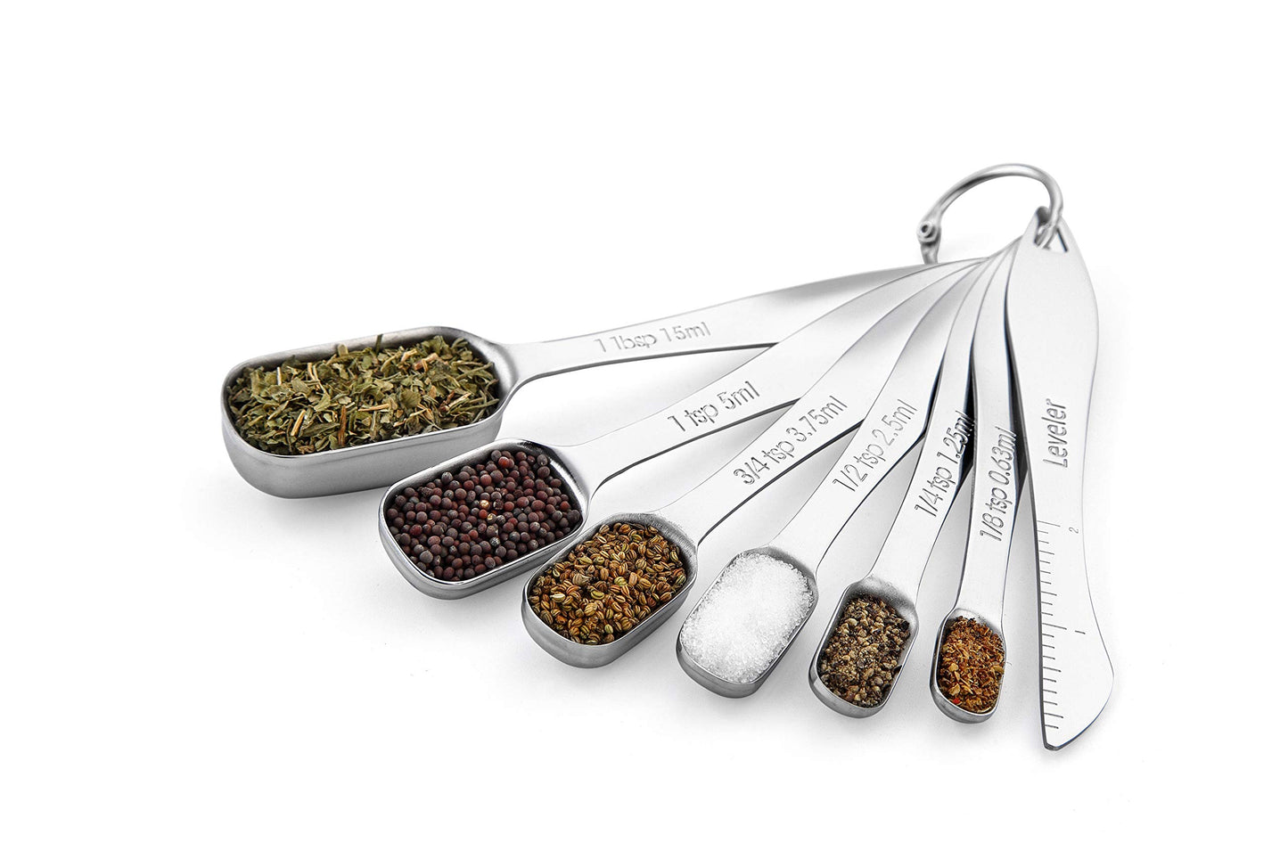 Spring Chef Stainless Steel Measuring Spoons Set of 7 with Leveler, Rectangular Metal Teaspoon & Tablespoon Measuring Spoons for Dry & Liquid Ingredients - Nesting Kitchen Gadgets For Baking & Cooking