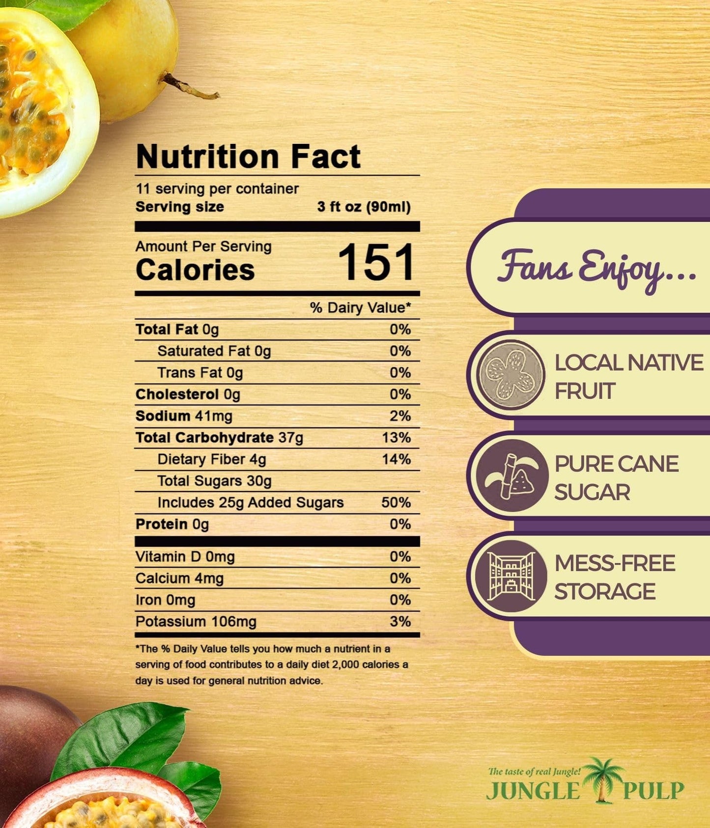 Jungle Pulp Passion Fruit Puree Costa Rica Blend, Topping, Flavoring, Better Than Syrup, For Cocktails, Pastries, Smoothies and Cooking 33.8oz/1 Liter.