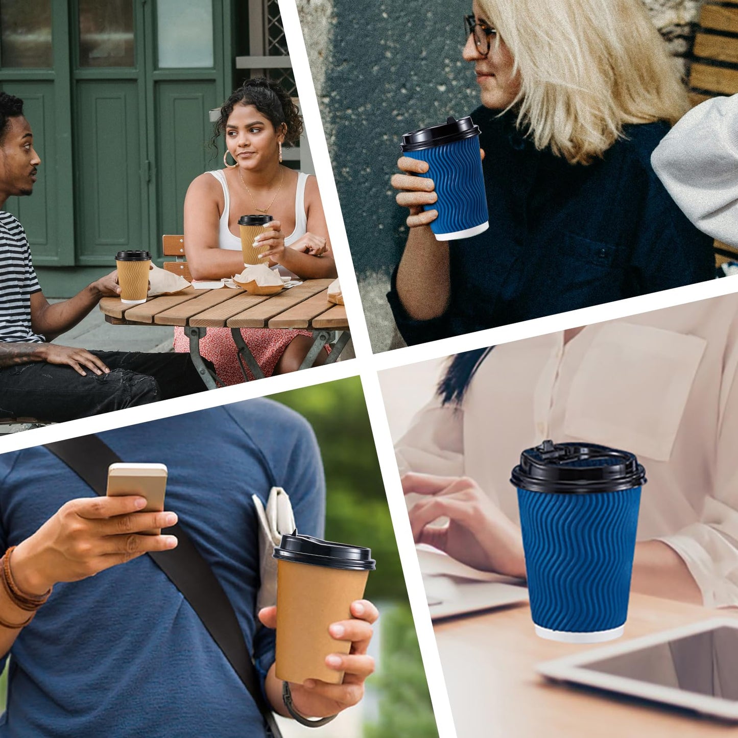 SIUQ 150 Pack Coffee Cup lids, Disposable Plastic Cup Lids for 10, 12, 16, 20, 24 oz Paper Cups, Hot/Cold Drinking Cup Lids, 3.54 Inches/90 mm Diameter - Black