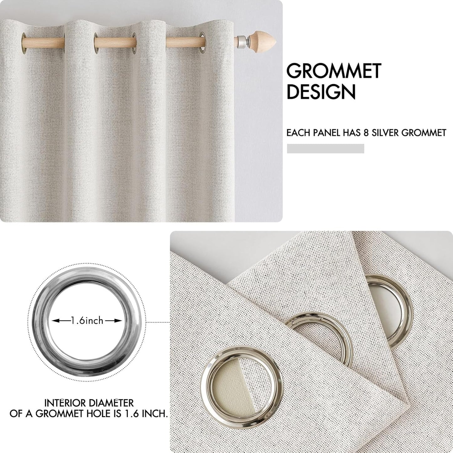MIULEE 100% Blackout Linen Textured Curtains - Solid Thermal Insulated Cream White Drapes | 52 x 108 Inch (2 Panels)
