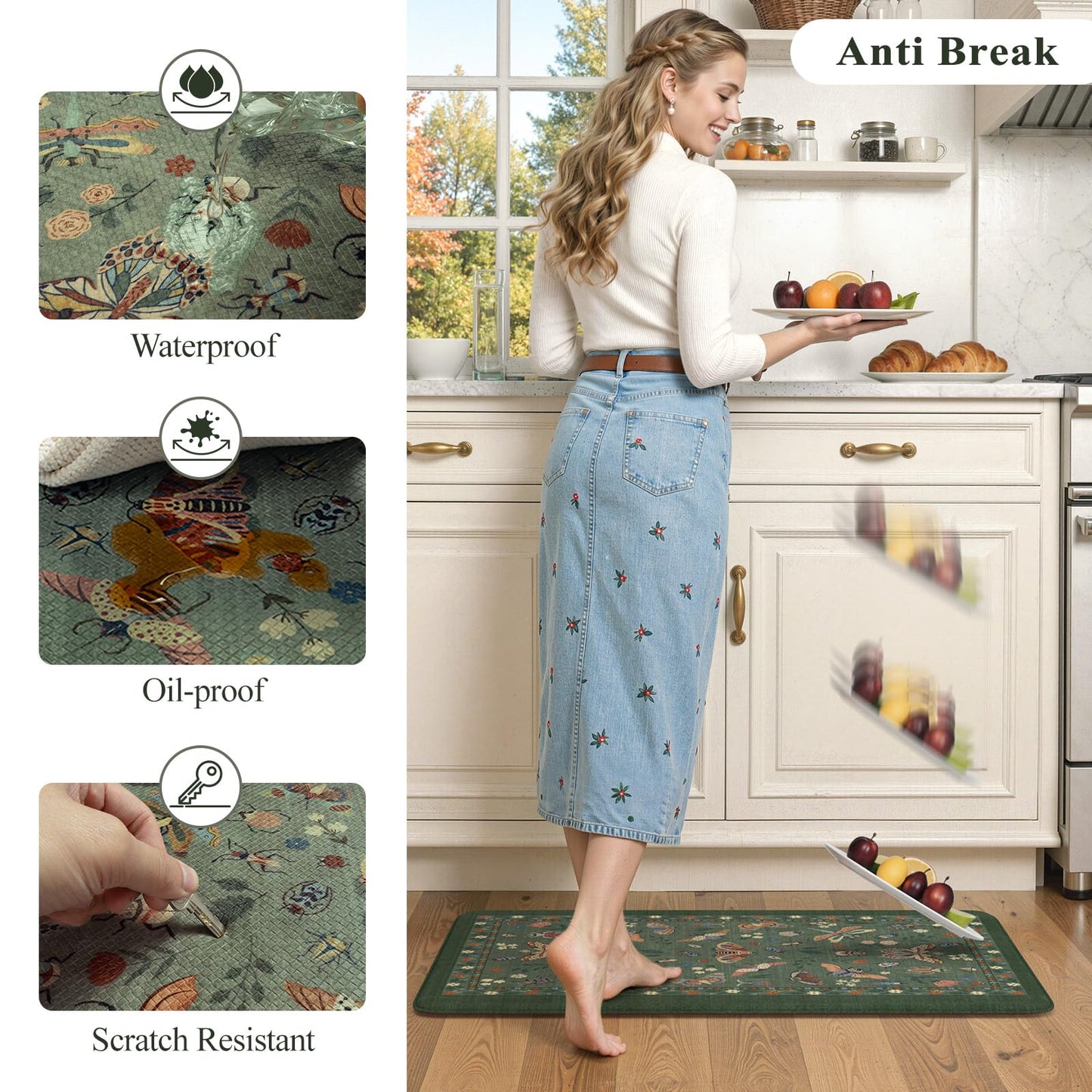 LEEVAN Anti Fatigue Mats for Kitchen Floor Non-Slip, Cushioned Kitchen Mats for Floor 20''x31'', Green Memory Foam Kitchen Mat Set, Waterproof Ergonomic Green Ding Mat for Bar, Office,Desk, Laundry