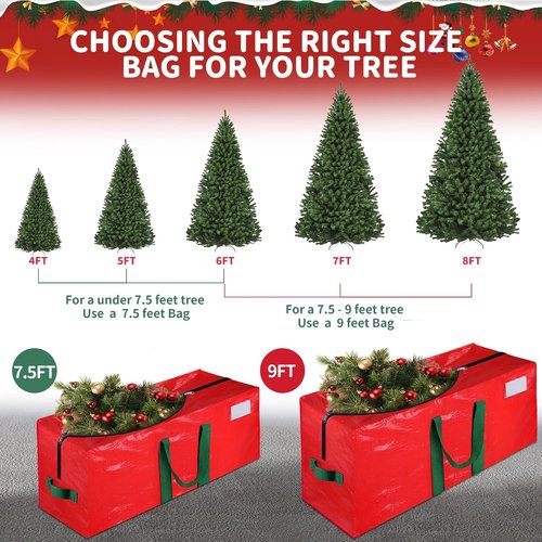 Christmas Tree Storage Bag - Waterproof 9 Ft Xmas Tree Protector with Durable Handles & Dual Zipper | Red