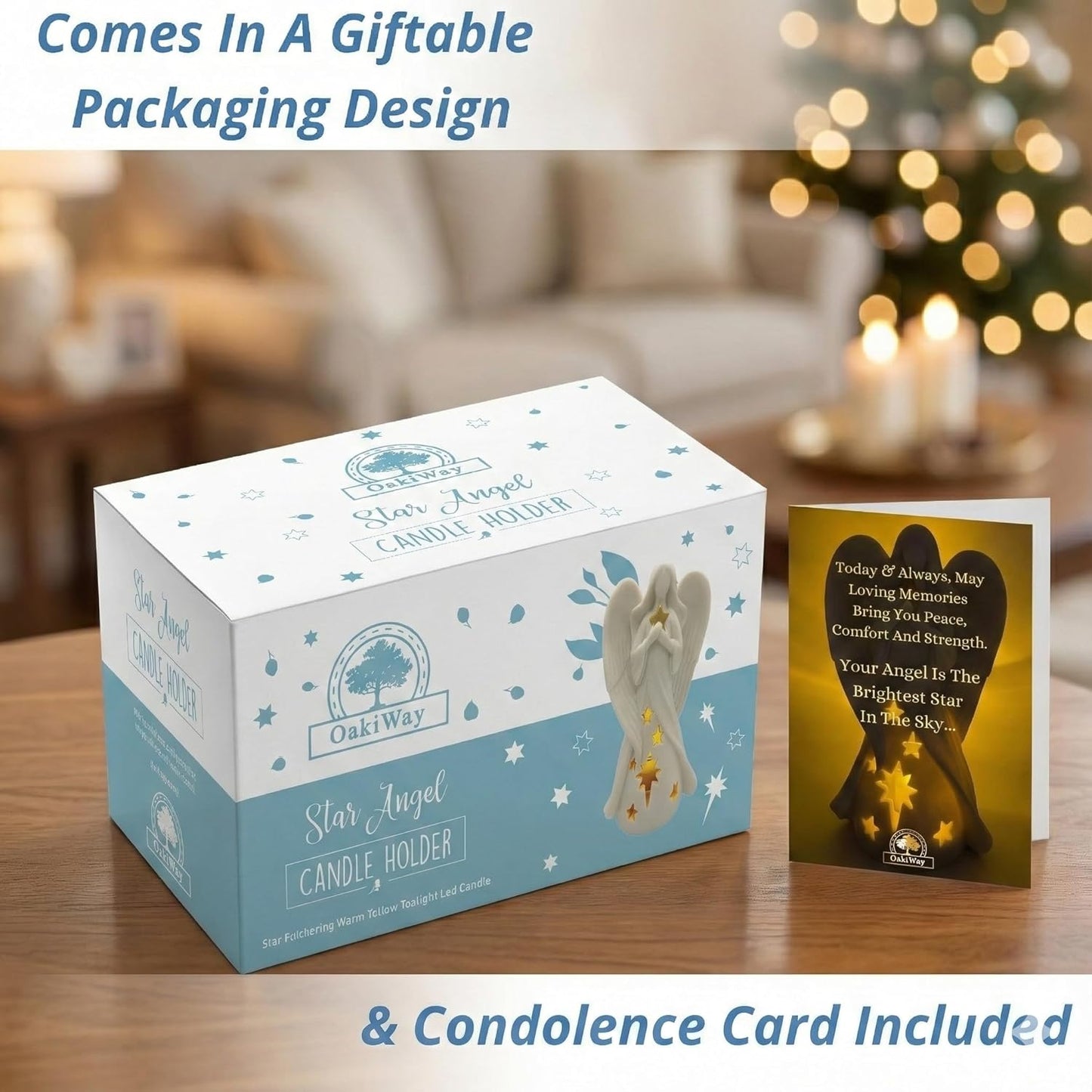 OakiWay Star Angel Tealight Candle Holder - Flickering LED for Memorial & Bereavement Decor