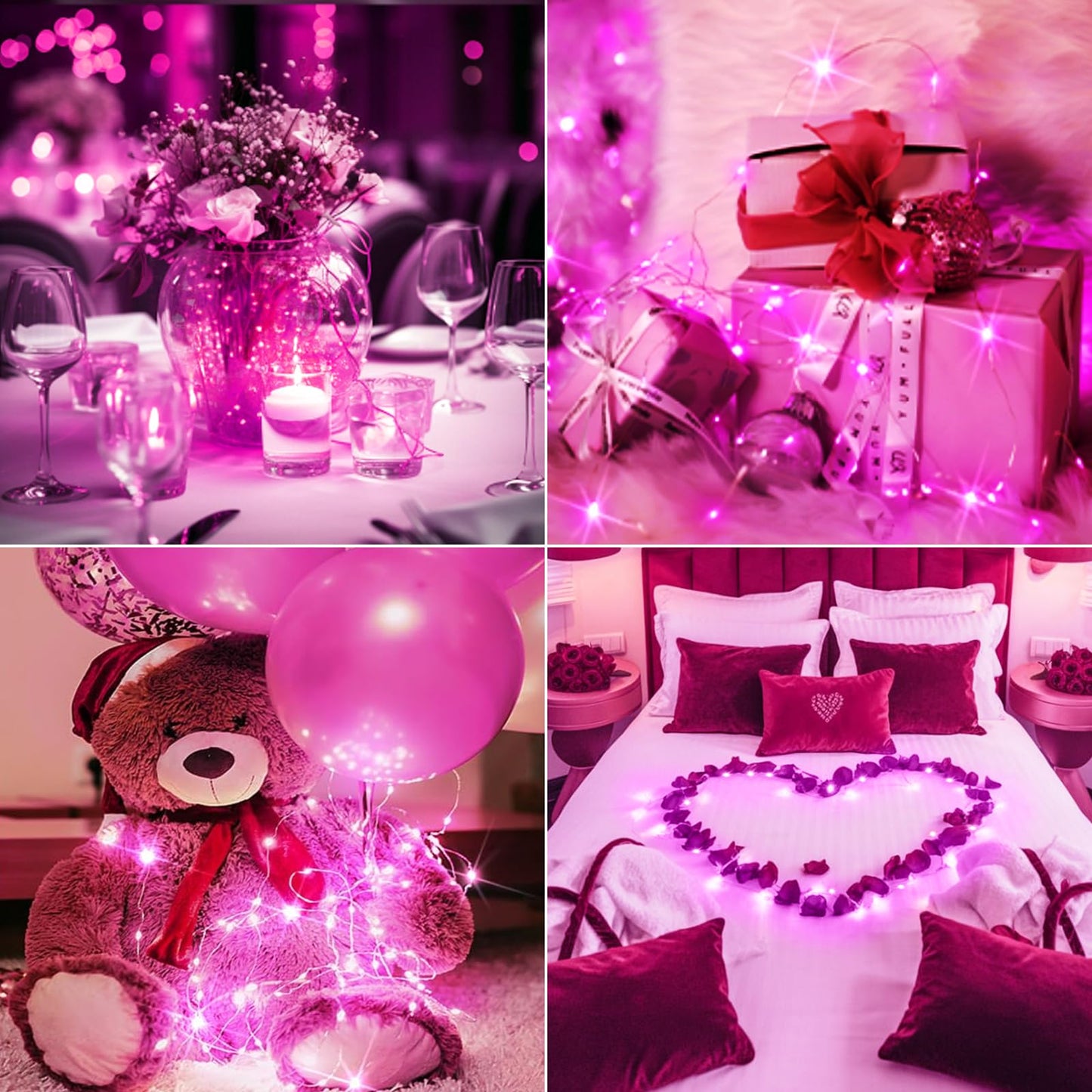 btfarm Valentine's Day 30 Pack Pink Fairy Lights Battery Operated 3 Modes, 7ft 20 Led Twinkle String Lights Waterproof, Bulk Small Mini Light for Mason Jars Christmas Vases Wedding Table Decorations